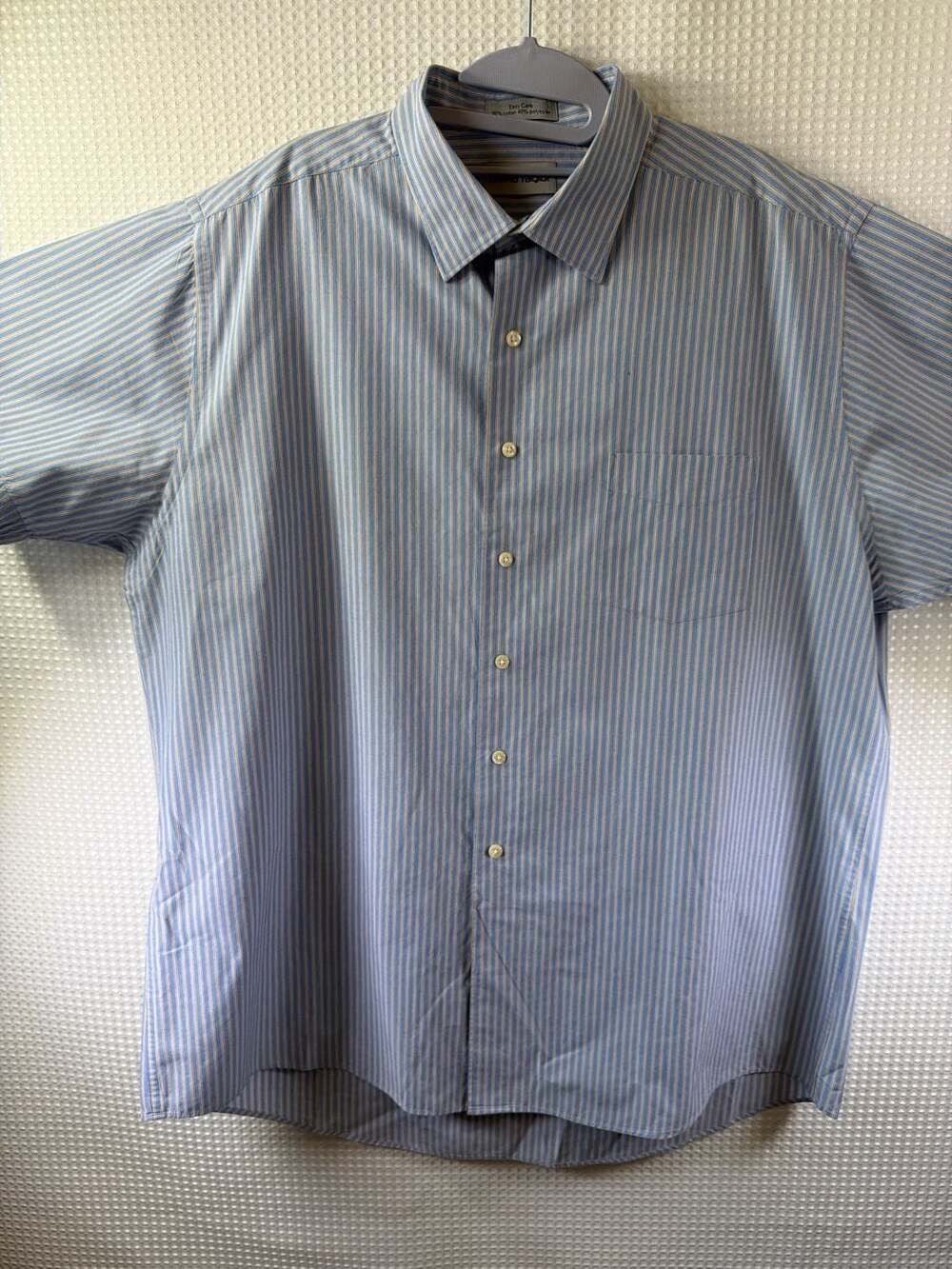 David Taylor Easy Care Blue and White Striped Short Sleeve Button-Down Shirt